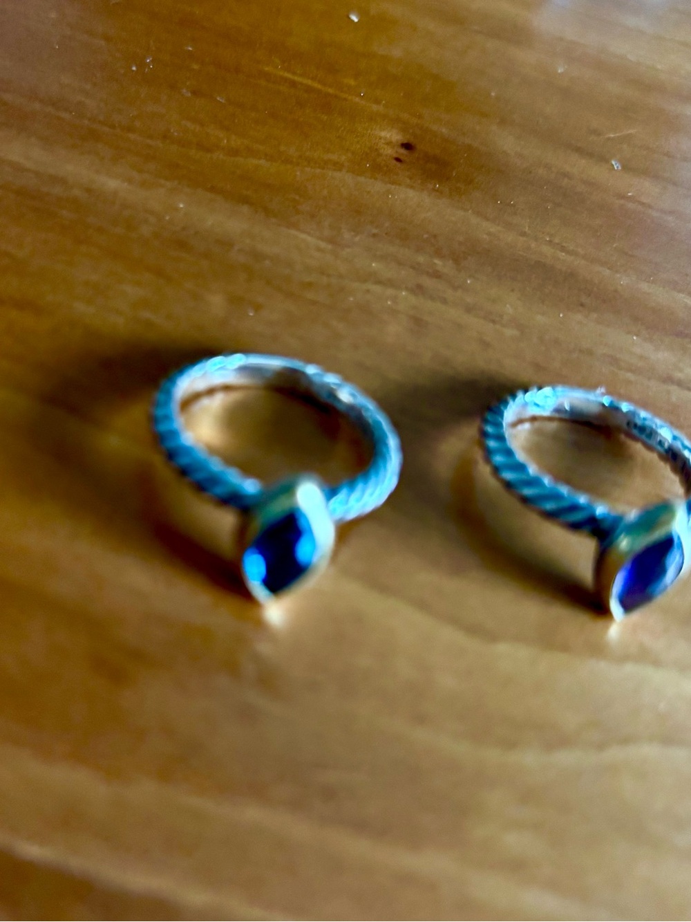 Authentic David Yurman Twisted Cable Rings with Teal and Pink Marquise Stones. - Picture 2 of 3
